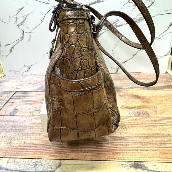 Relic Faux Alligator Shoulder Handbag Purse Brown Double Handle - Picture 7 of 16
